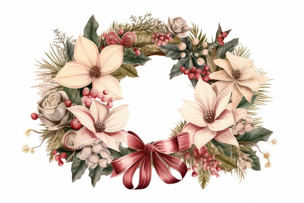 Vintage Christmas wreath christmas white background celebration. AI generated Image by rawpixel.