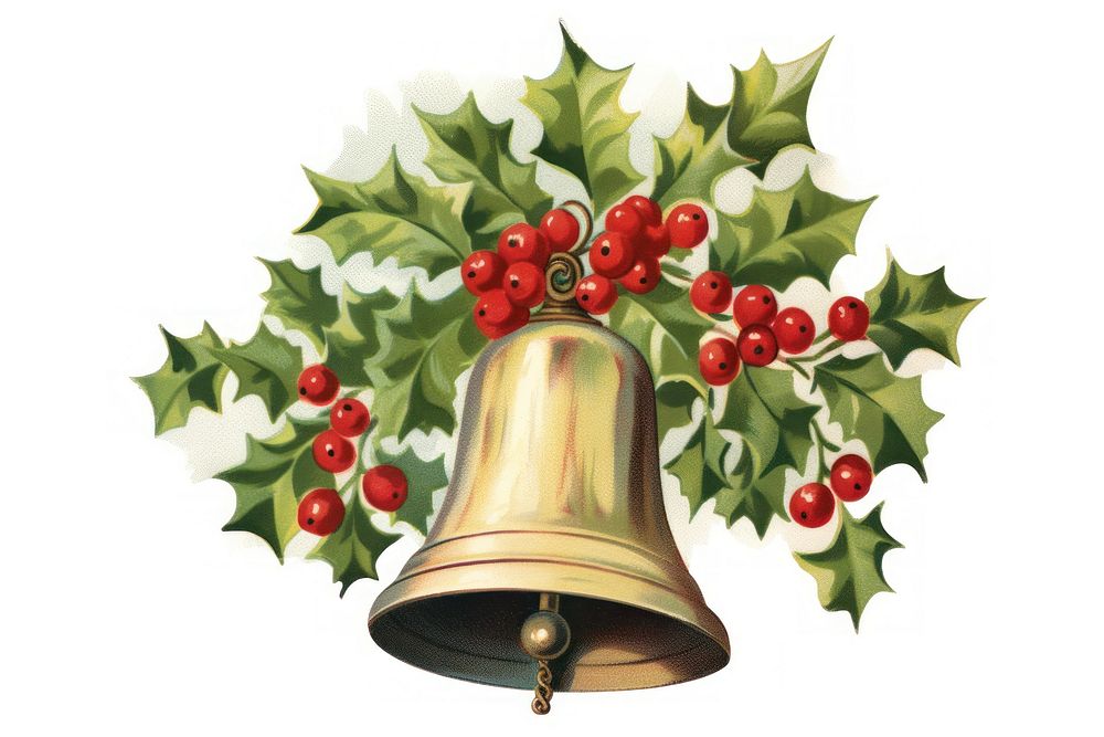 Bell christmas holly white background. AI generated Image by rawpixel.