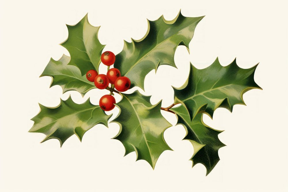 Vintage Christmas holly illustration christmas plant leaf. AI generated Image by rawpixel.