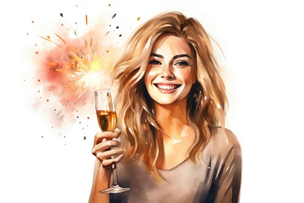Happy woman holding a champagne glass fireworks portrait smile. AI generated Image by rawpixel.