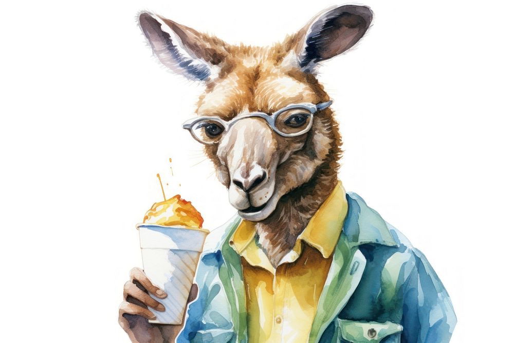 Kangaroo student eating ice-cream cone cartoon glasses animal. AI generated Image by rawpixel.