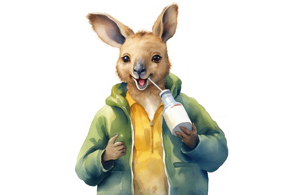 Kangaroo student eating ice-cream cone cartoon mammal animal. AI generated Image by rawpixel.