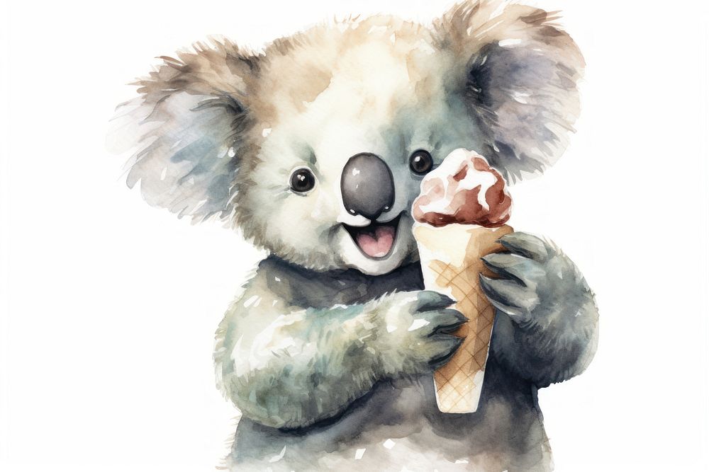 Koala student eating ice-cream cone cartoon mammal animal. AI generated Image by rawpixel.
