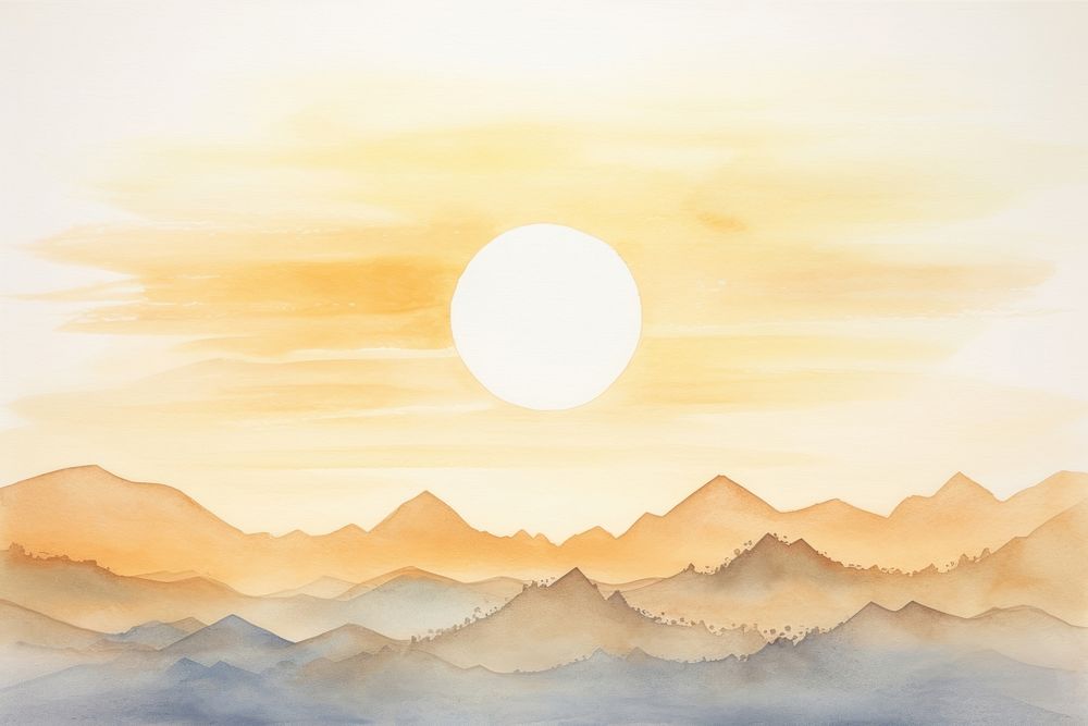 Landscape painting sky sun. AI generated Image by rawpixel.