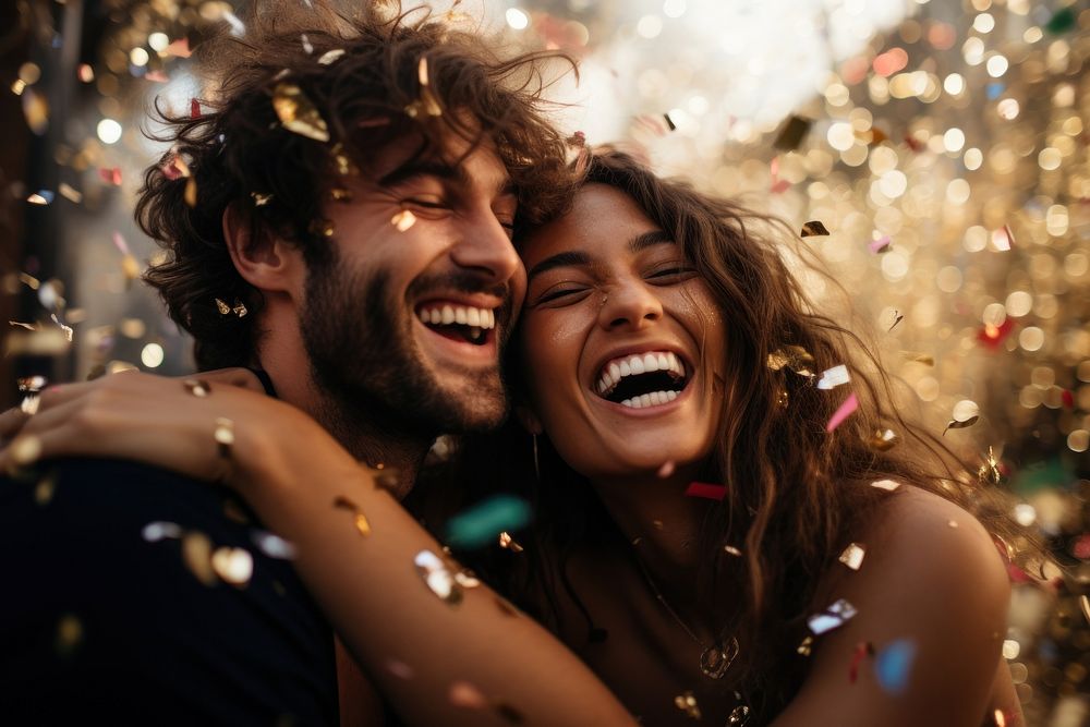 New year laughing confetti adult. AI generated Image by rawpixel.