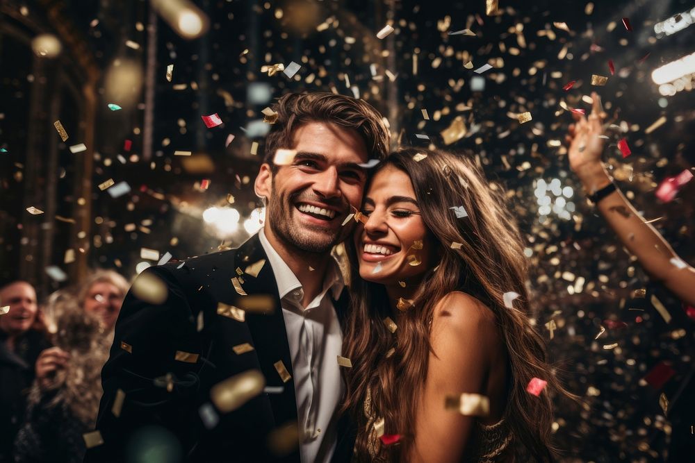 New year celebrating confetti laughing. AI generated Image by rawpixel.