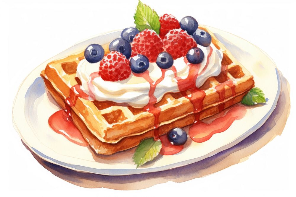 British breakfast blueberry waffle fruit. AI generated Image by rawpixel.
