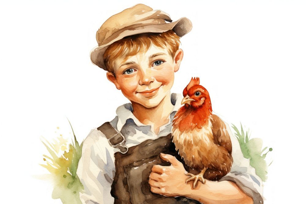 Farmer holding a chicken portrait cartoon animal. AI generated Image by rawpixel.