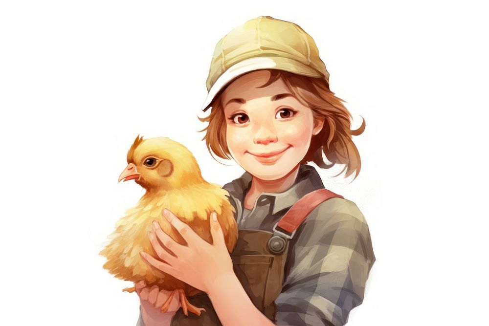 Farmer holding a chicken cartoon animal bird. AI generated Image by rawpixel.
