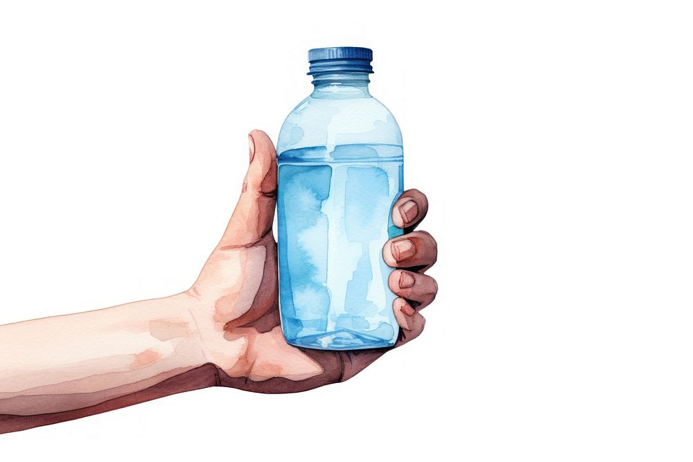 Hand holding water bottle white background refreshment drinkware. AI generated Image by rawpixel.