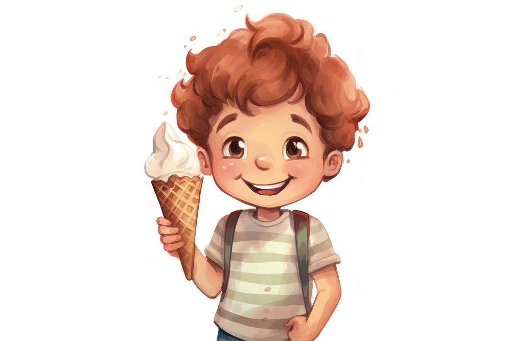 Littlr boy eating ice-cream cone cartoon dessert food. AI generated Image by rawpixel.