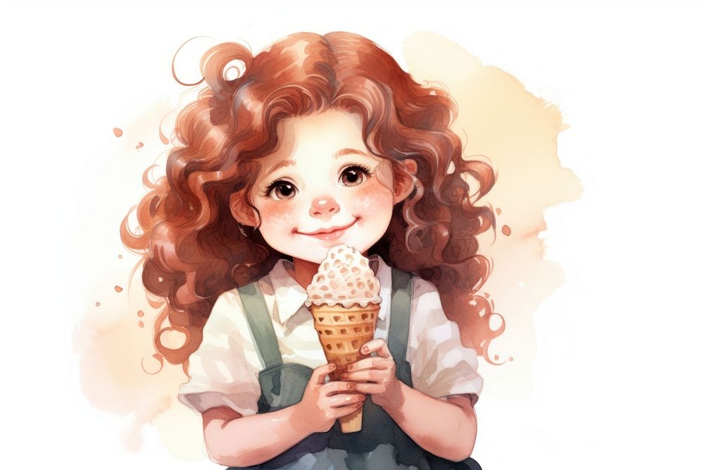 Littlr girl eating ice-cream cone portrait dessert cartoon. AI generated Image by rawpixel.