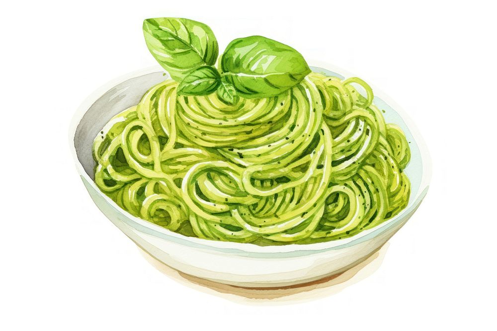 Pesto spaghetti noodle pasta plate. AI generated Image by rawpixel.