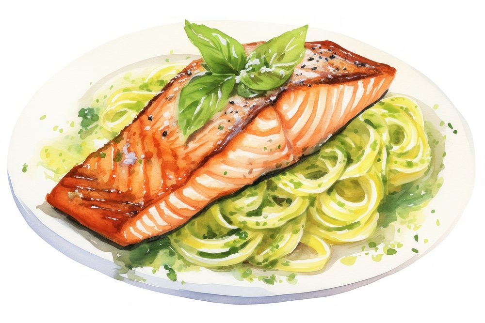 Salmon seafood plate vegetable. AI generated Image by rawpixel.