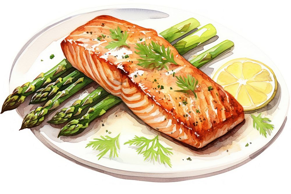 Salmon asparagus seafood grilled. AI generated Image by rawpixel.