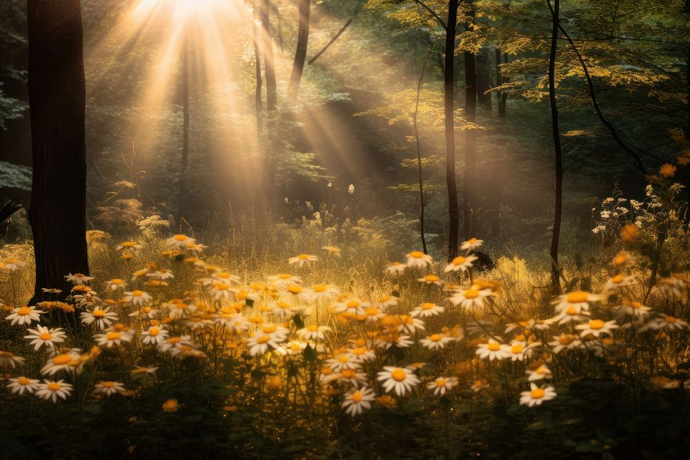 Forest flower light landscape. AI generated Image by rawpixel.