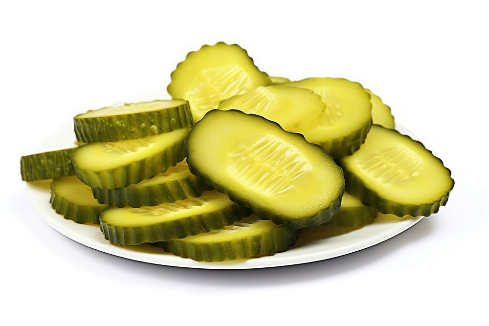 Green pickles plate slice plant. AI generated Image by rawpixel.