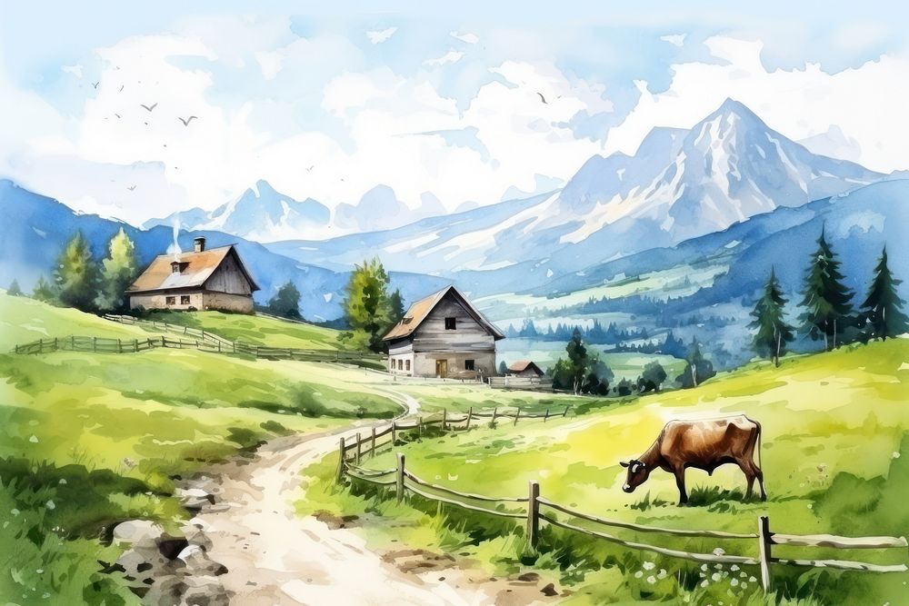 Nature background landscape meadow cow. AI generated Image by rawpixel.