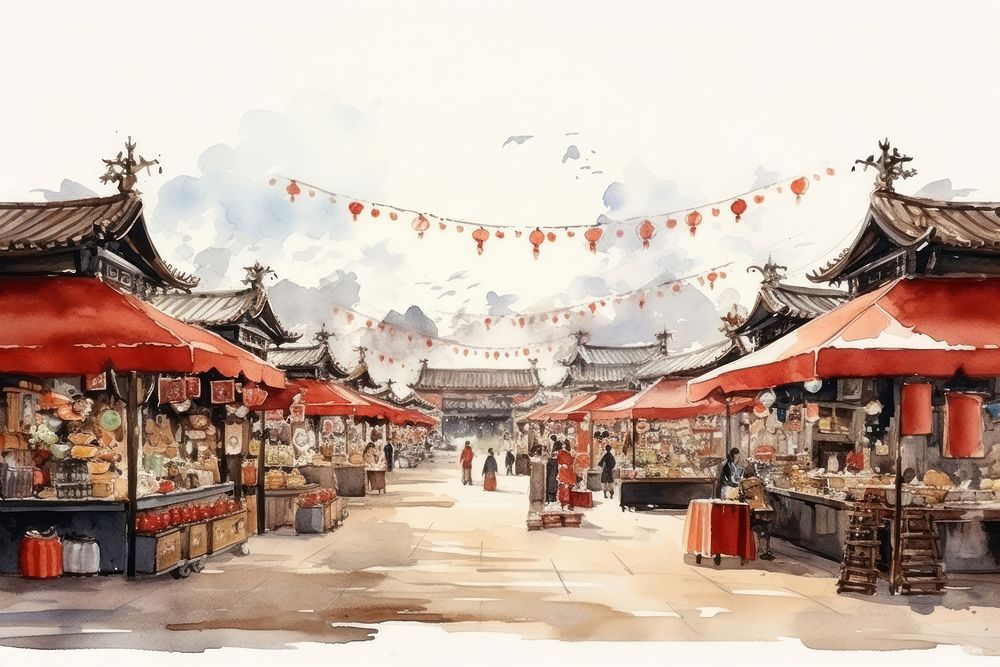 Chinese New Year Market market architecture building. AI generated Image by rawpixel.
