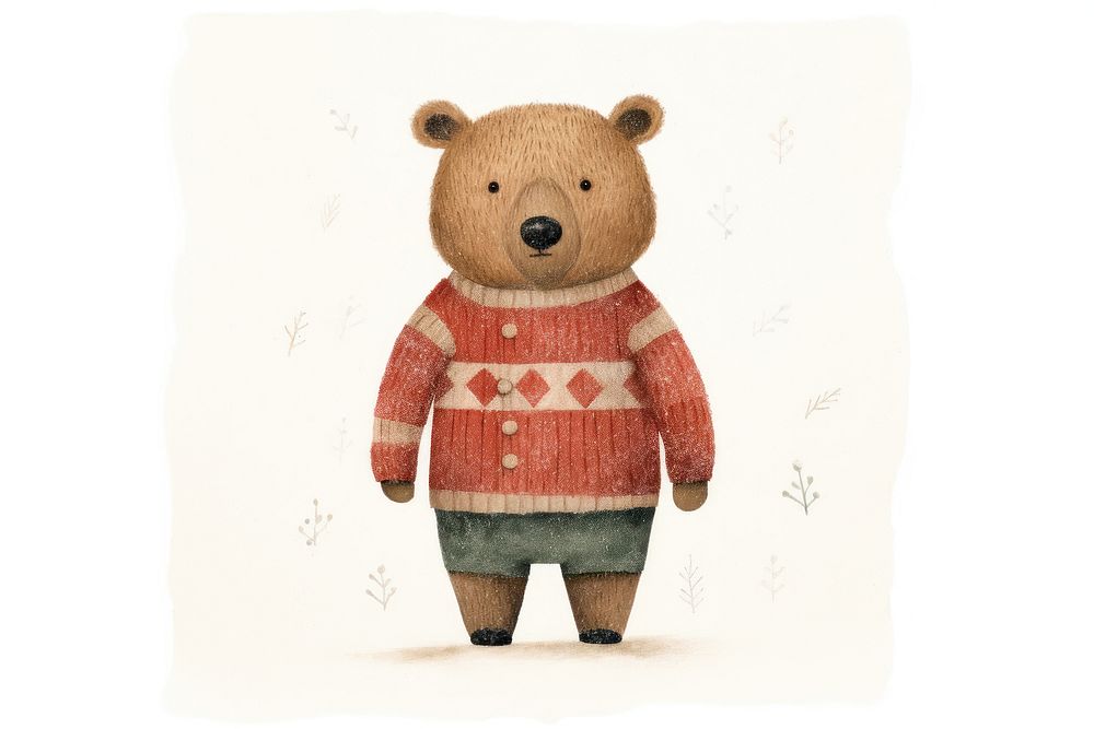 Cute beown bear sweater toy white background. AI generated Image by rawpixel.