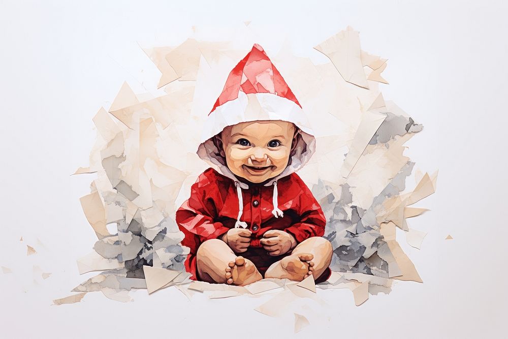Cute happy baby sitting christmas portrait hat. AI generated Image by rawpixel.