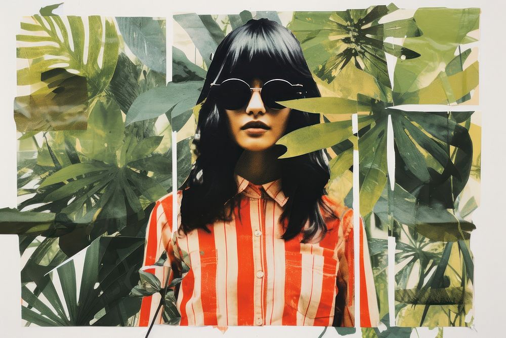 Jungle border sunglasses portrait plant. AI generated Image by rawpixel.
