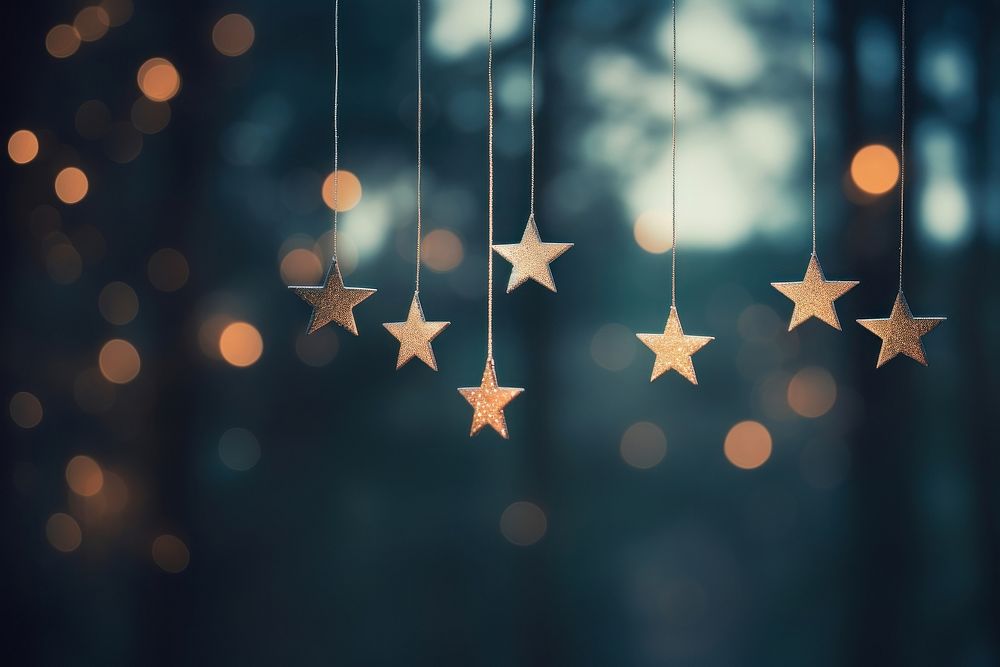 Stars String Hanging At Fir Branches backgrounds astronomy defocused. AI generated Image by rawpixel.