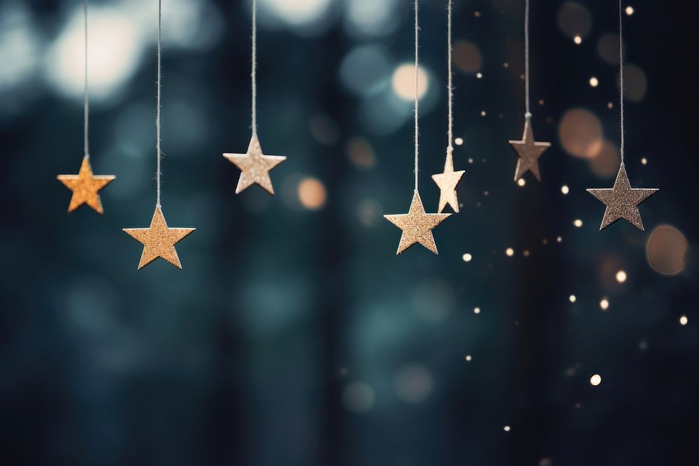 Stars String Hanging At Fir Branches backgrounds defocused hanging. AI generated Image by rawpixel.