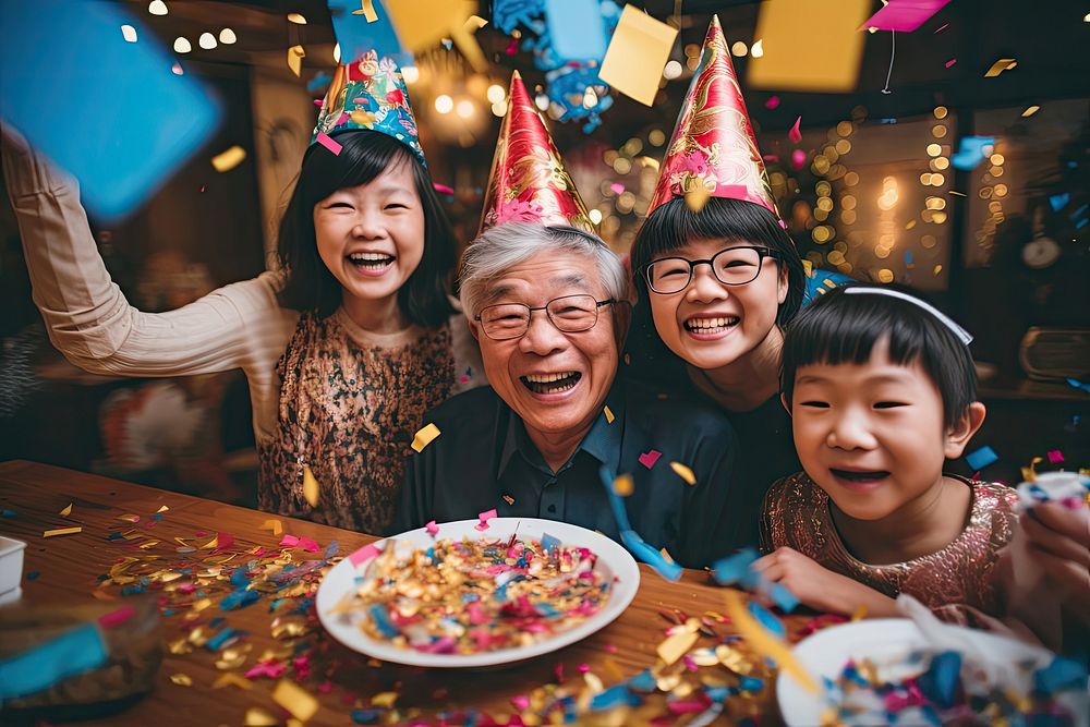 Party celebrating confetti family. AI generated Image by rawpixel.