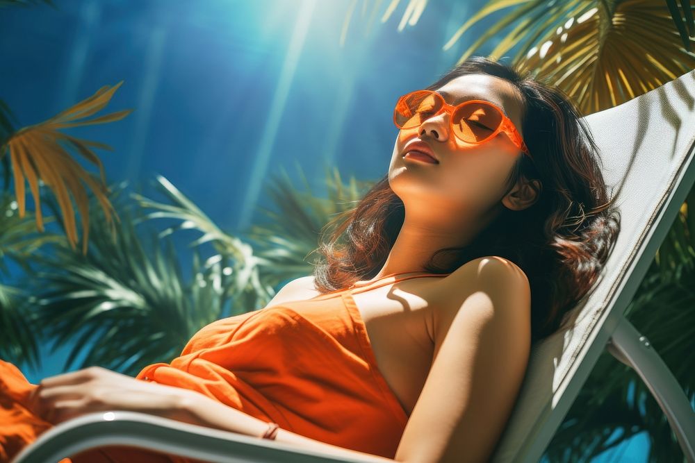Singaporean women sunbathing sunglasses summer. AI generated Image by rawpixel.
