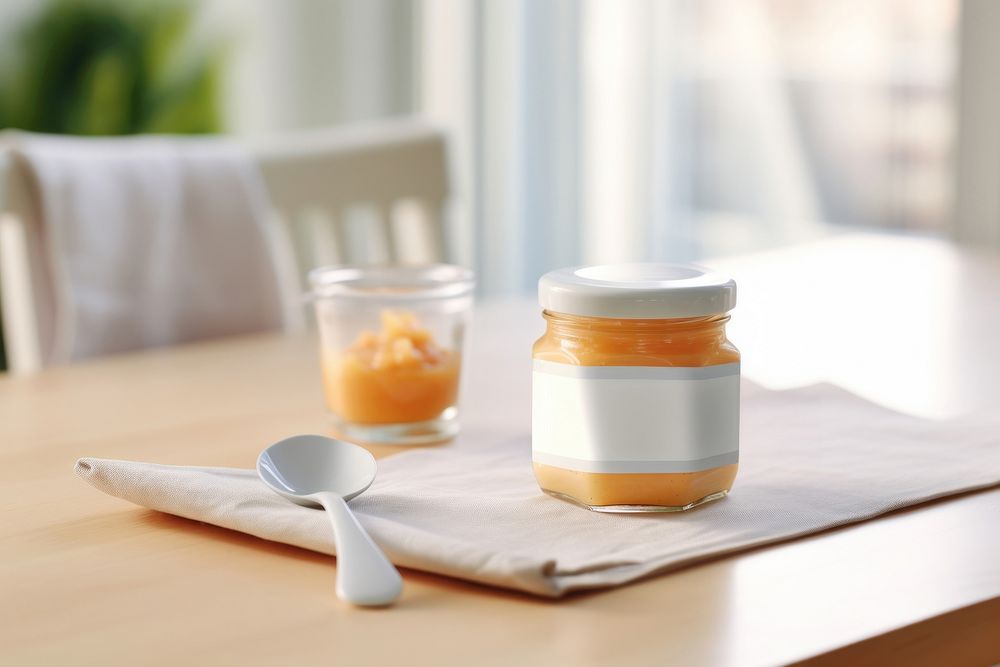 Baby food package spoon table jar. AI generated Image by rawpixel.