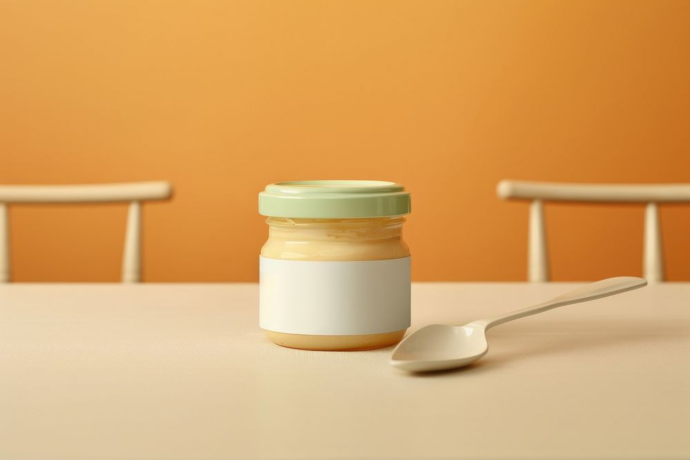 Baby food package spoon table jar. AI generated Image by rawpixel.