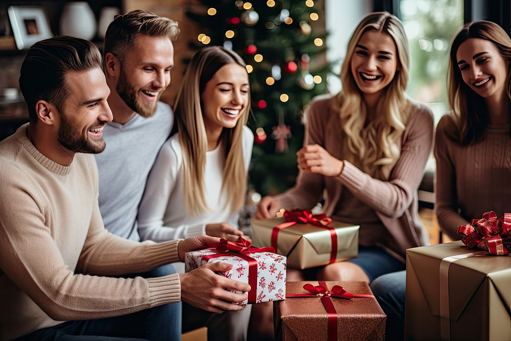 Christmas present adult togetherness. AI generated Image by rawpixel.