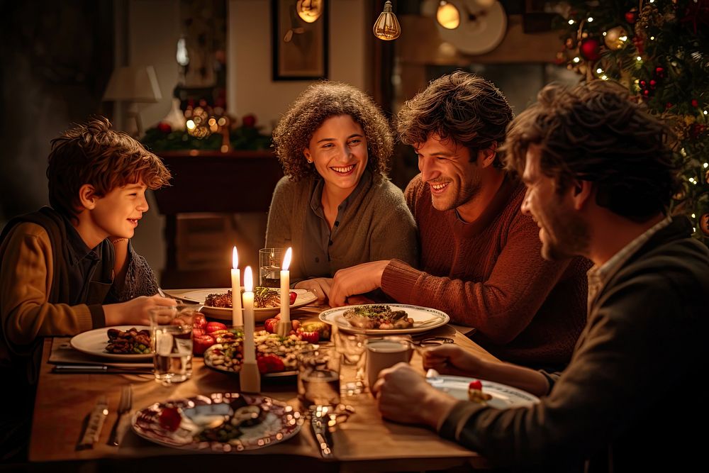 Happy Family table christmas laughing. AI generated Image by rawpixel.