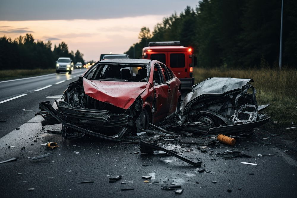Smashed cars accident vehicle road. AI generated Image by rawpixel.