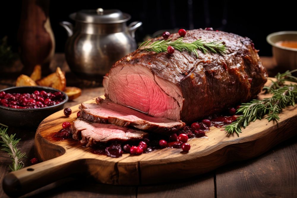 Roast beef venison dinner meat food. AI generated Image by rawpixel.