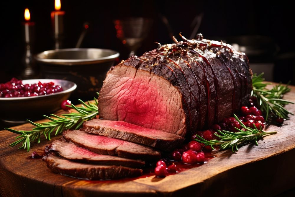 Roast beef venison dinner meat food. AI generated Image by rawpixel.