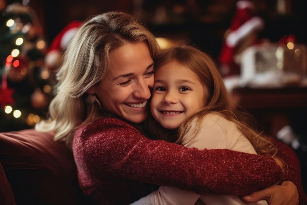 Portrait hugging christmas laughing. AI | Premium Photo - rawpixel