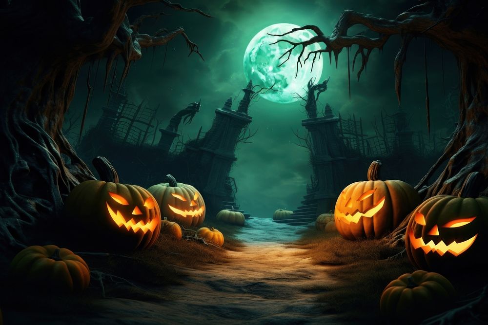 Halloween background pumpkin spooky moon. AI generated Image by rawpixel.