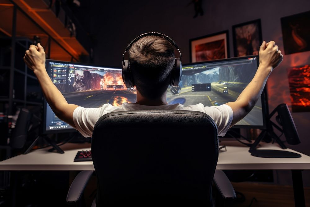 ESports gamer computer sitting adult. AI generated Image by rawpixel.