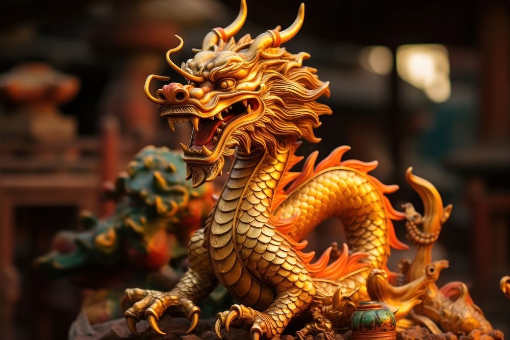 Chinese dragon statue spirituality representation chinese dragon. AI generated Image by rawpixel.