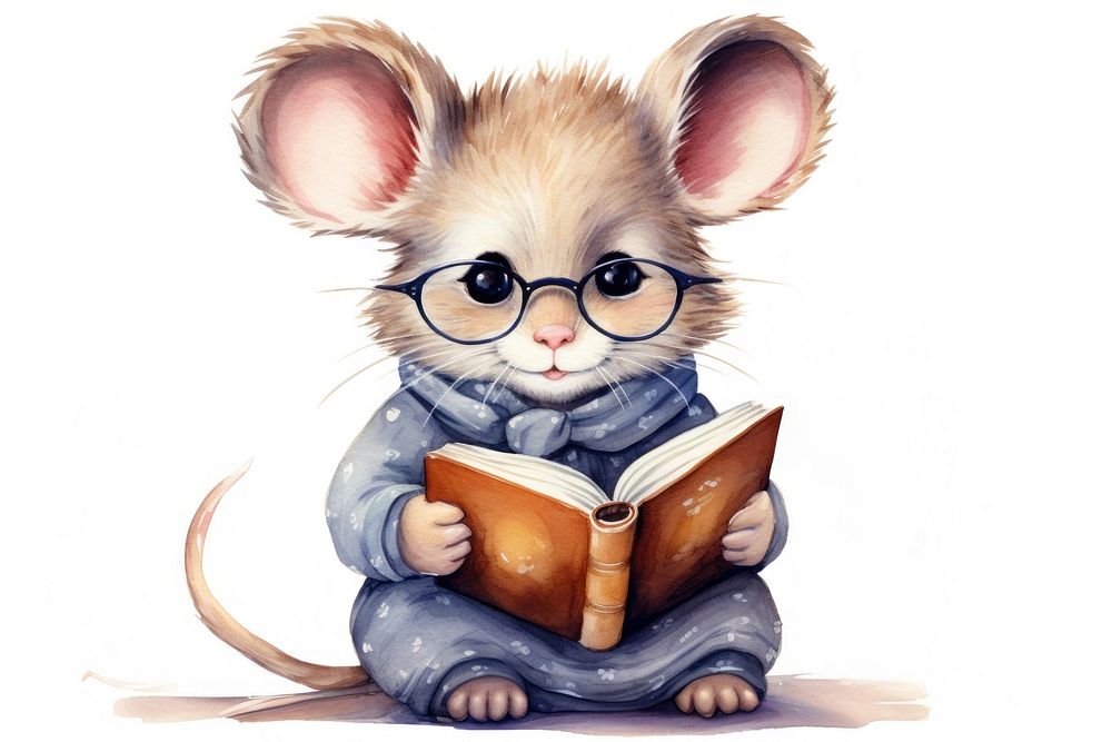 Mouse reading glasses book. AI generated Image by rawpixel.
