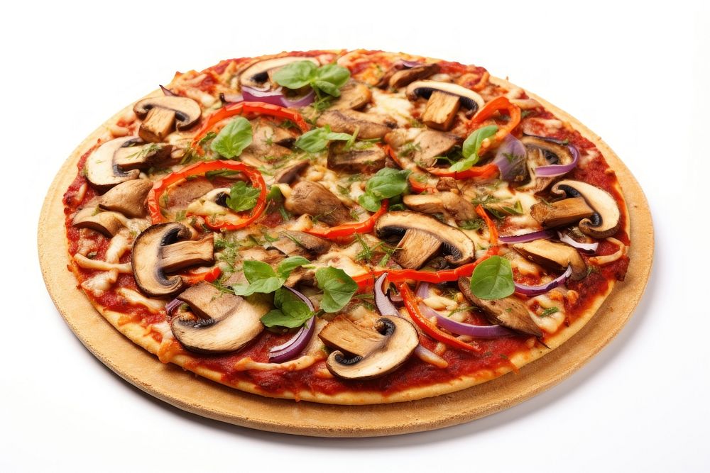 Vegan pizza food white background vegetable. AI generated Image by rawpixel.