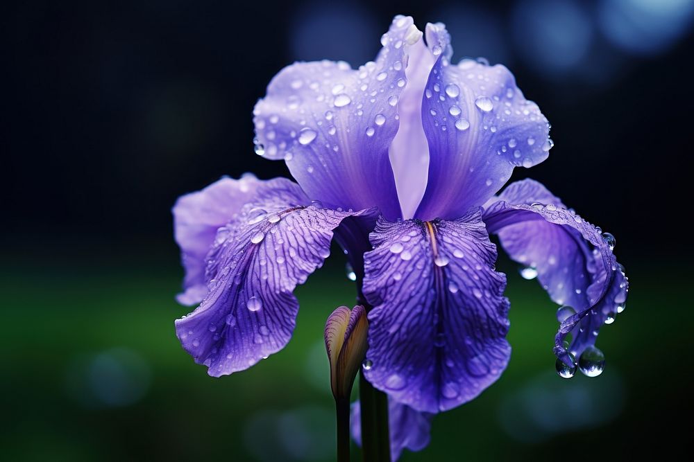 Iris flower blossom purple petal. 