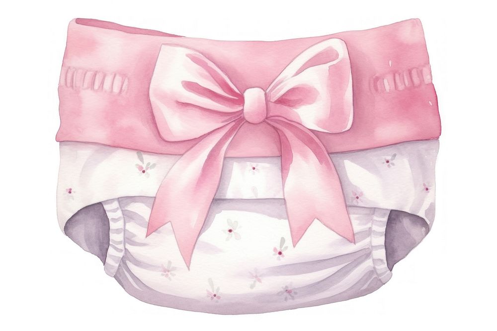 Cute watercolor illustration of a *diaper* for baby girl, isolated, white background --no splash --ar 3:2