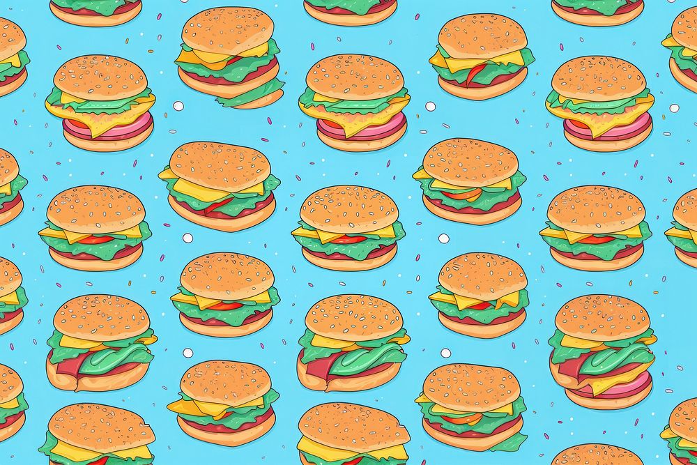 Hamburger backgrounds pattern bread. AI generated Image by rawpixel.