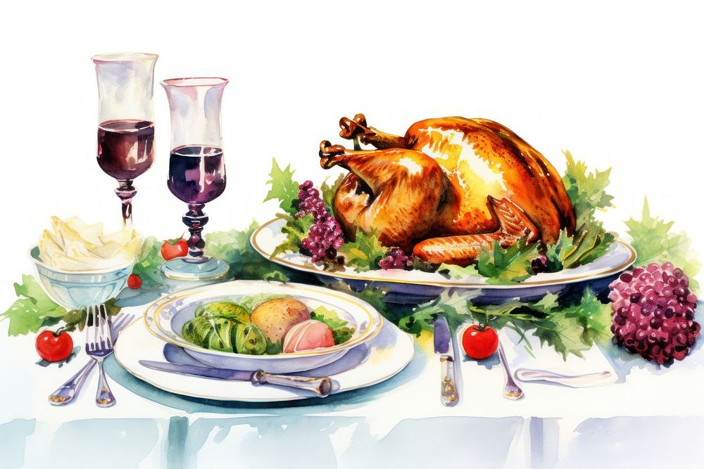 Christmas dinner glass food meal. AI generated Image by rawpixel.