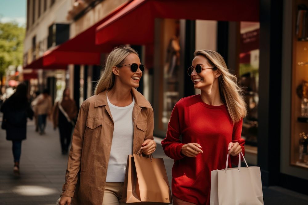 Two women shopping bag handbag street. AI generated Image by rawpixel.