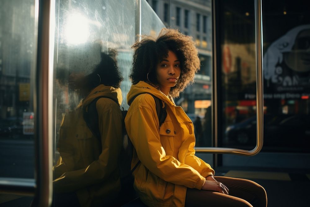 African American woman sitting adult bus. AI generated Image by rawpixel.