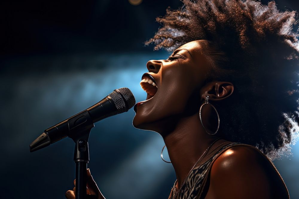 African American woman entertainment microphone adult. AI generated Image by rawpixel.